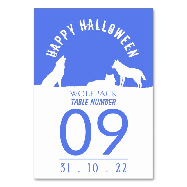 Wolves in Snow, Happy Halloween Table Number (Front)