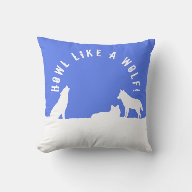 Wolves in Snow, Howl like a Wolf! Cushion (Front)