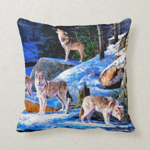Wolves in snow painting cushion