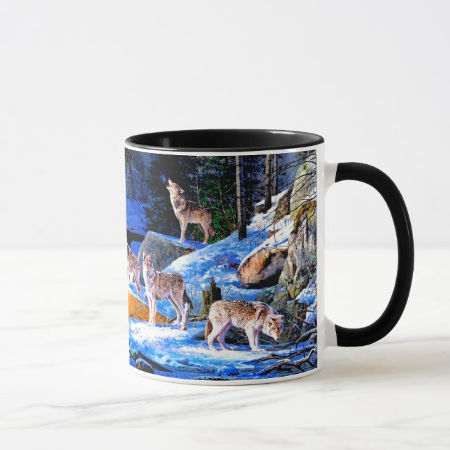 Wolves in snow painting mug (Right)