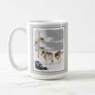Wolves in Snow Painting - Original Wildlife Art Coffee Mug