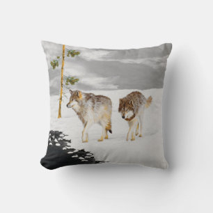 Wolves in Snow Painting - Original Wildlife Art Cushion