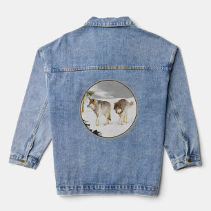 Wolves in Snow Painting - Original Wildlife Art Denim Jacket