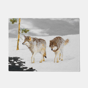 Wolves in Snow Painting - Original Wildlife Art Doormat