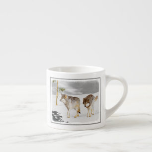 Wolves in Snow Painting - Original Wildlife Art Espresso Cup