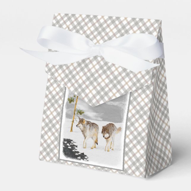 Wolves in Snow Painting - Original Wildlife Art Favour Box (Front Side)