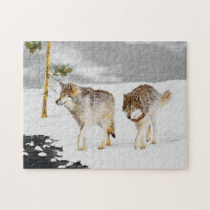 Wolves in Snow Painting - Original Wildlife Art Jigsaw Puzzle