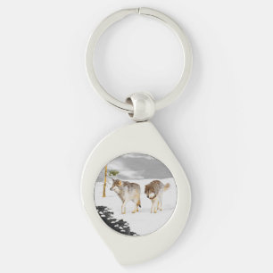 Wolves in Snow Painting - Original Wildlife Art Key Ring