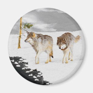 Wolves in Snow Painting - Original Wildlife Art Magnet