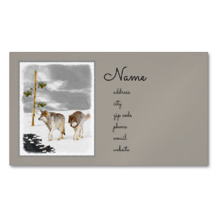 Wolves in Snow Painting - Original Wildlife Art Magnetic Business Card
