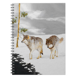 Wolves in Snow Painting - Original Wildlife Art Notebook
