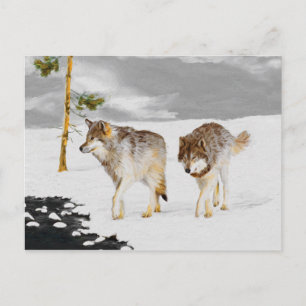Wolves in Snow Painting - Original Wildlife Art Postcard