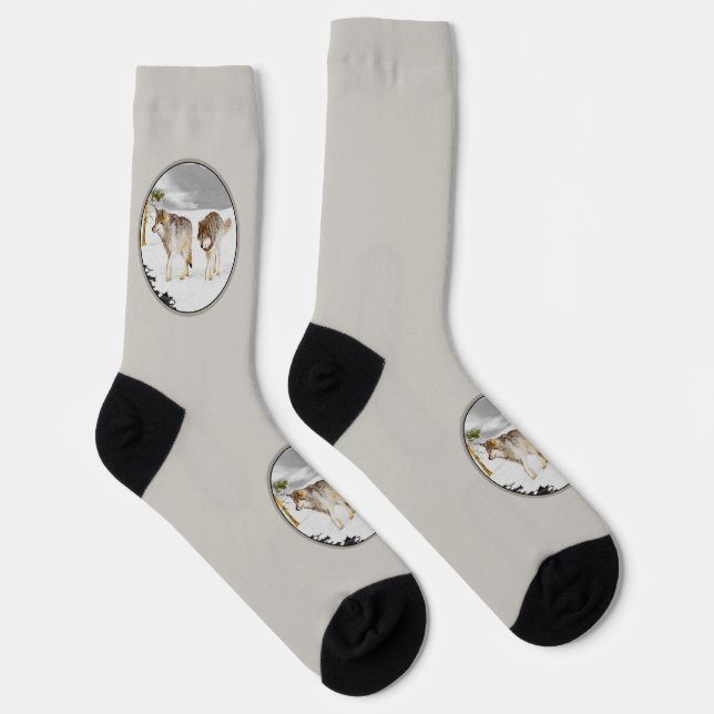 Wolves in Snow Painting - Original Wildlife Art Socks (Right)