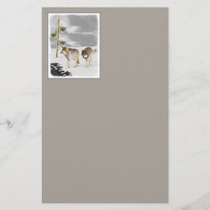 Wolves in Snow Painting - Original Wildlife Art Stationery