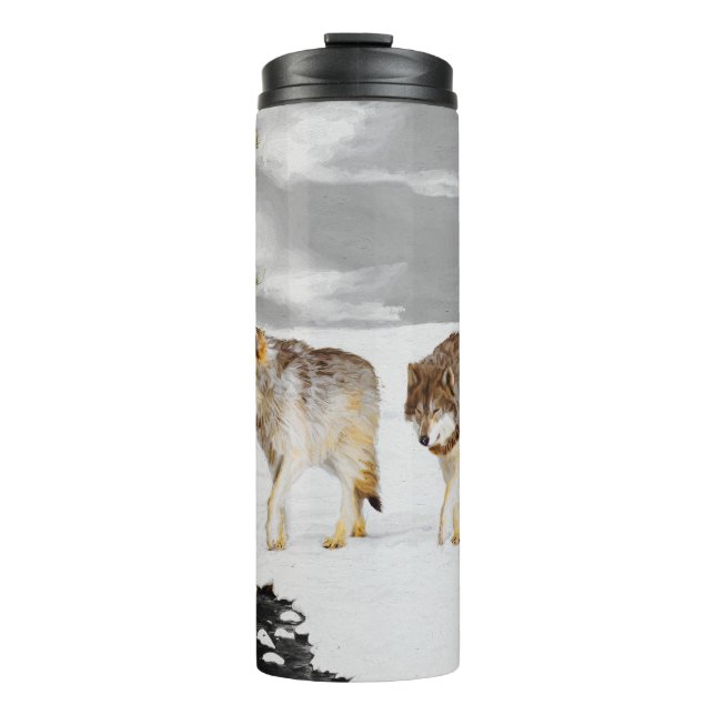 Wolves in Snow Painting - Original Wildlife Art Thermal Tumbler (Front)