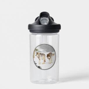 Wolves in Snow Painting - Original Wildlife Art Water Bottle
