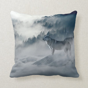 Wolves in Snowy Winter Landscape Cushion
