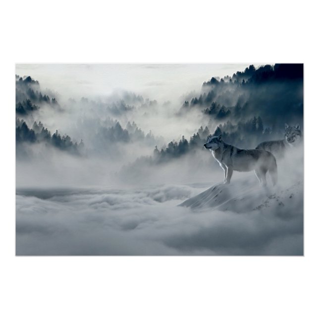 Wolves in Snowy Winter Landscape Poster (Front)