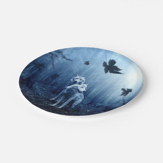 Wolves in the Forest at Dawn Paper Plate (Angled)