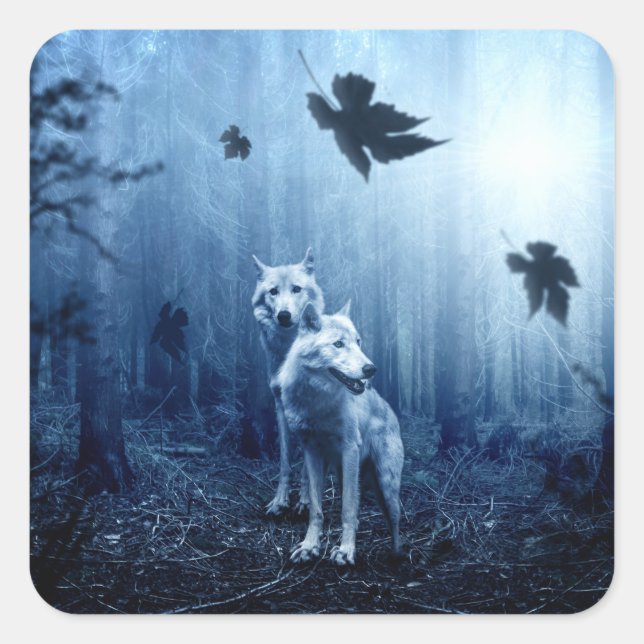 Wolves in the Forest at Dawn Square Sticker (Front)