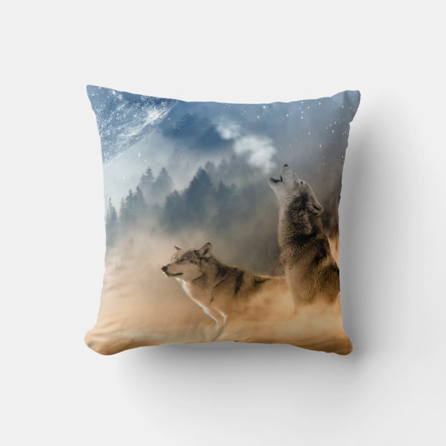 Wolves In The Snow Throw Pillow (Front)