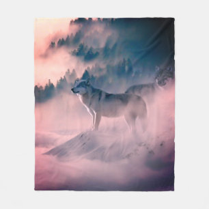 wolves in the sunrise fleece blanket