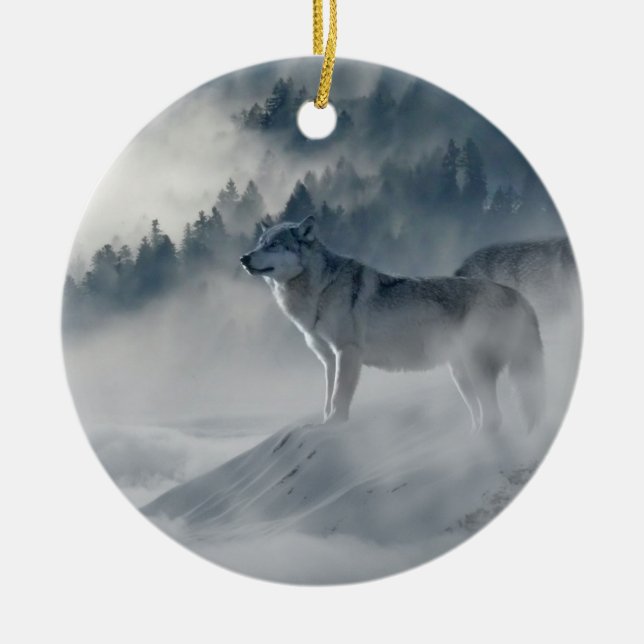Wolves In Winter Ceramic Ornament (Front)
