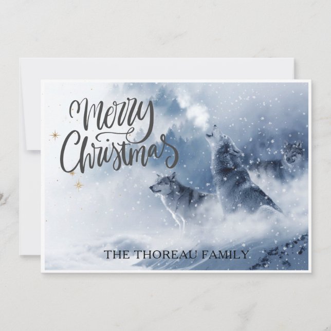 Wolves In Winter Snow Christmas Holiday Card (Front)