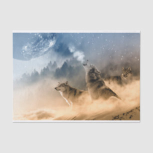 Wolves Moon Fog Nature Scenery Tissue Paper