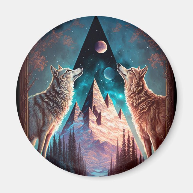 Wolves Mountain Visionary Fantasy Art Magnet (Front)