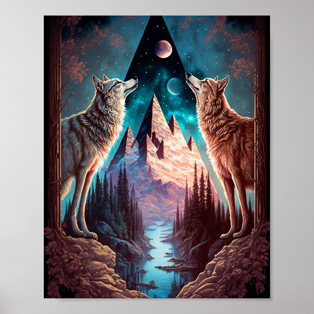 Wolves Mountain Visionary Fantasy Art Poster (Front)