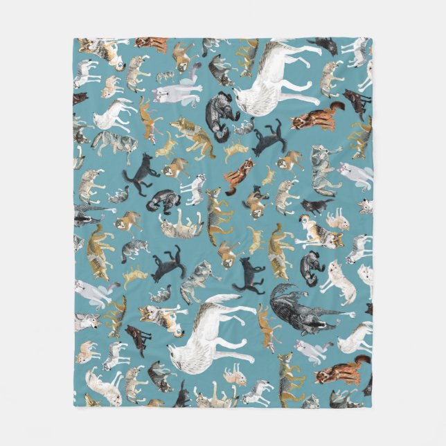 Wolves of the World Turquoise pattern Fleece Blanket (Front)