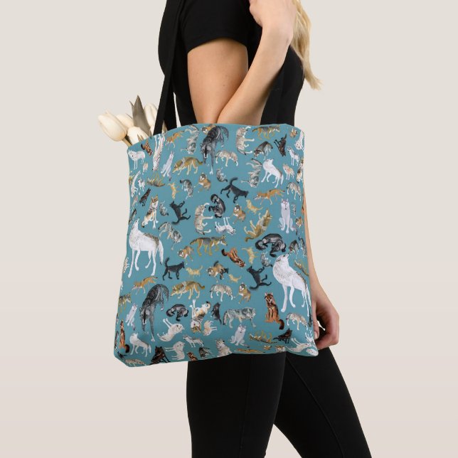 Wolves of the world turquoise pattern tote bag (Close Up)