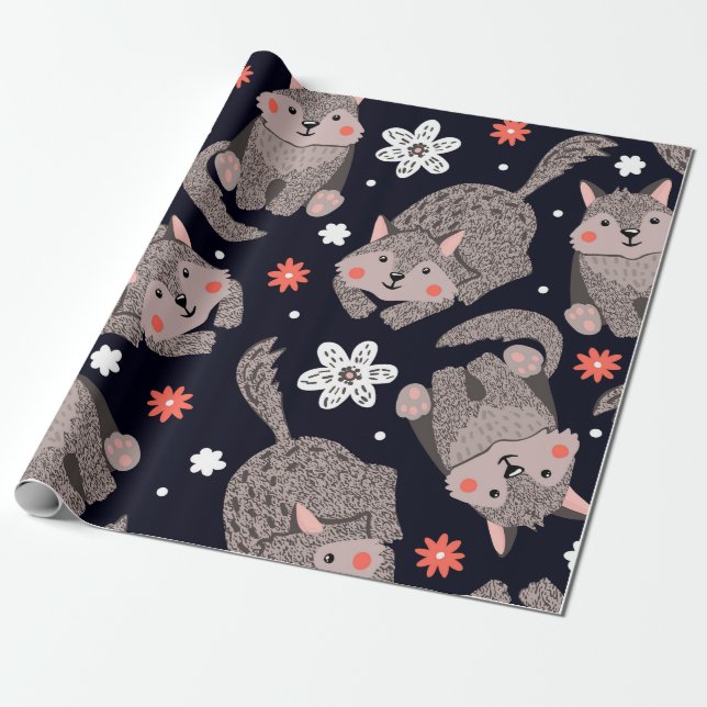 Wolves on a dark background wrapping paper (Unrolled)