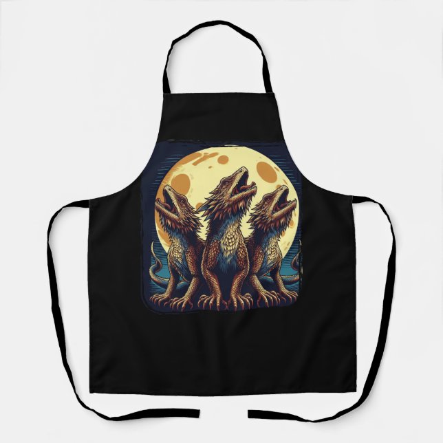 Wolves Parody Three Bearded Dragons Howl At Moon 3 Apron (Front)