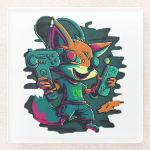 Wolves play games glass coaster