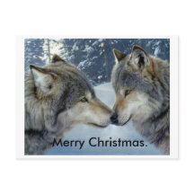 wolves rubbing noses merry Christmas post cards.