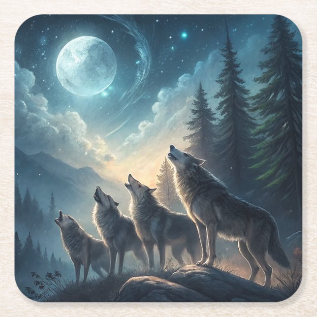 wolves square paper coaster (Front)