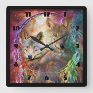 Wolves Square Wall Clock