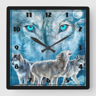 Wolves Square Wall Clock
