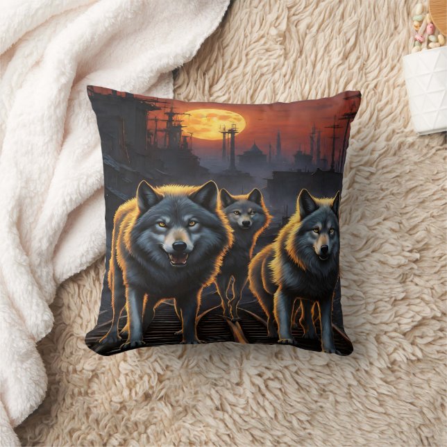 Wolves Strolling Under Moonlight.  Cushion (Blanket)