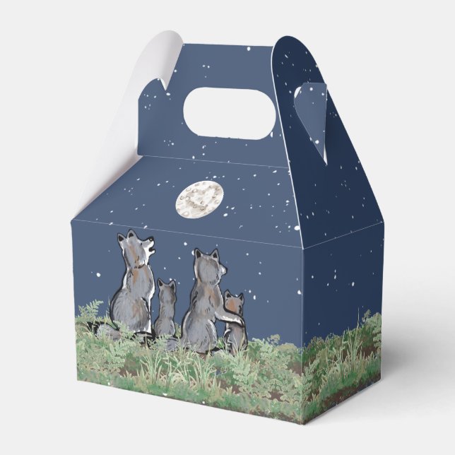 Wolves Wolf Howling at Moon, Night Stars Animal Favour Box (Front Side)