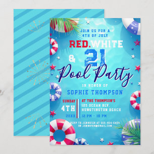 Woman 4th of July Pool Party Adult 21st Birthday Invitation