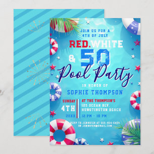 Woman 4th of July Pool Party Adult 50th Birthday Invitation