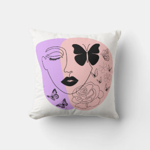 Woman abstract face minimalist art Throw Pillow