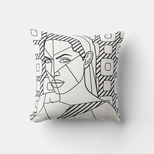 woman abstract line art illustration colouring pag cushion (Front)