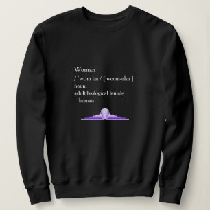 Woman: adult biological female human sweatshirt
