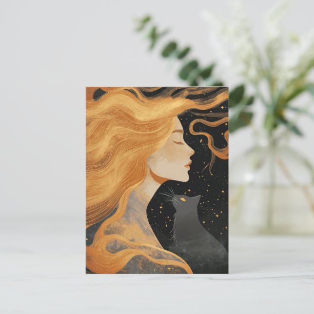 Woman and a Cat Postcard (Standing Front)