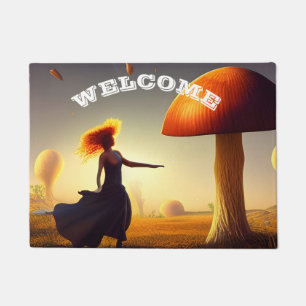 Woman and a Huge Mushroom Doormat