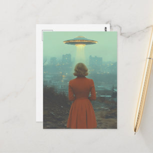 Woman and a UFO Postcard